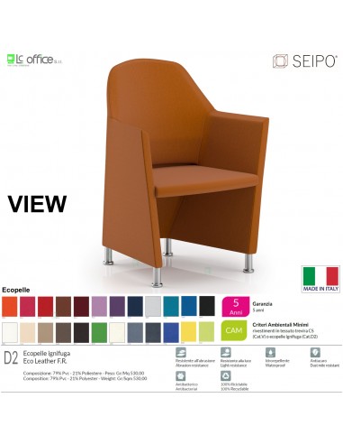 VIEW V0061N Poltrona impilabile orizzontalmente base 4 piedini cromati con tavoletta Seipo tessuto V CLASS 1IM