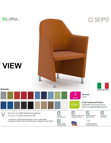 VIEW V0060C Poltrona impilabile orizzontalmente base 4 piedini cromati Seipo Tessuto V CLASS 1IM