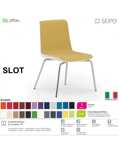 SLOT SL0001 Poltrona fissa imbottita quattro piedi in tubo di acciaio cromato ECOPELLE D2