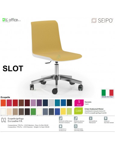 SLOT SL0010 Poltrona girevole base 5 razze con ruote cinque razze in alluminio spazzolato e lucidato ECOPELLE D2