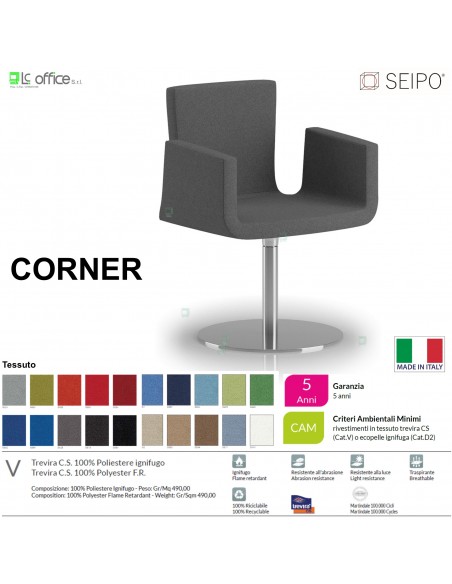 CORNER CR0011 poltrona auto allineante imbottita base zavorrata tonda cromata tessuto V