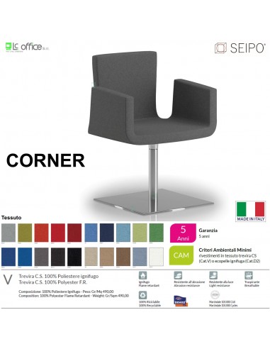 CORNER CR0012 poltrona auto allineante imbottita base zavorrata quadrata cromata tessuto V