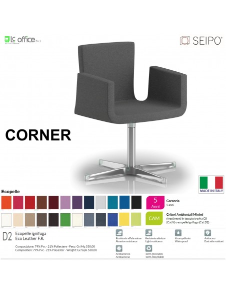 CORNER CR0013 Poltrona girevole ed elevabile Poltrona a gas ecopelle D2 SEIPO