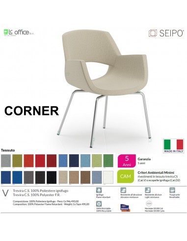 CORNER CR0031 poltrona fissa imbottita quattro piedi in tubo di acciaio cromato tessuto V