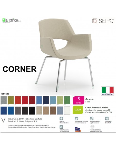 CORNER CR0031 poltrona fissa imbottita quattro piedi in tubo di acciaio cromato tessuto V