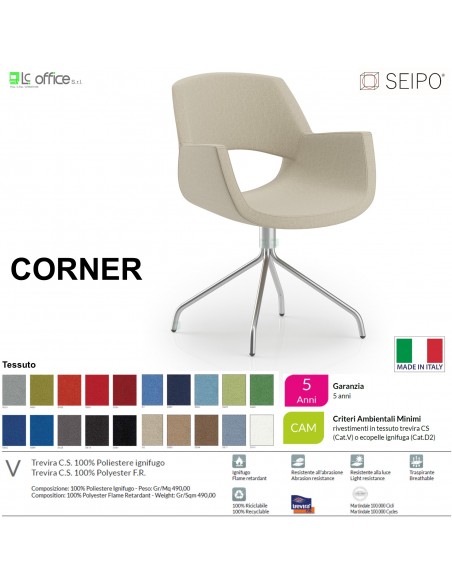 CORNER CR0033 Poltrona girevole Quattro razze in tubo di acciaio cromato tessuto V