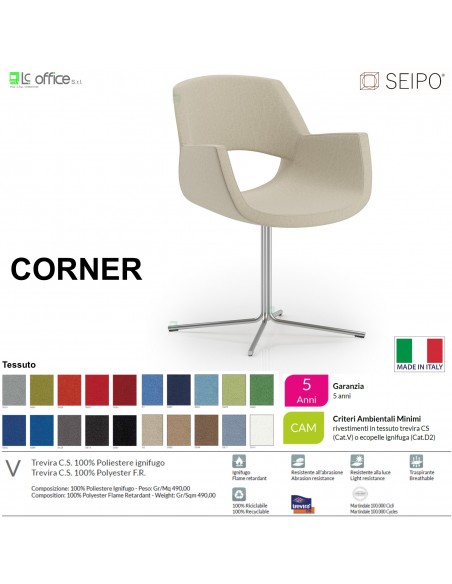 CORNER CR0034 Poltrona girevole Quattro razze in tondino di acciaio cromato tessuto V