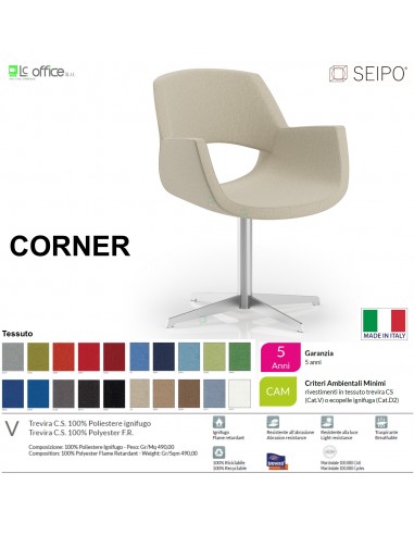 CORNER CR0036 Poltrona girevole Quattro razze in lama di acciaio cromata tessuto V
