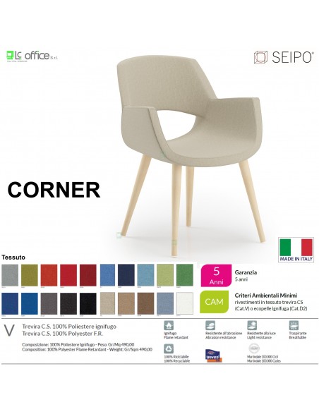 CORNER CR0037 Poltrona fissa Quattro piedi in legno tessuto V