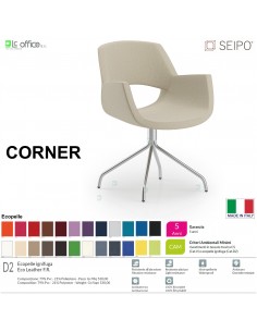 CORNER CR0033 Poltrona girevole Quattro razze in tubo di acciaio cromato ecopelle D2 SEIPO