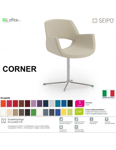 CORNER CR0034 Poltrona girevole Quattro razze in tondino di acciaio cromato ecopelle D2 SEIPO