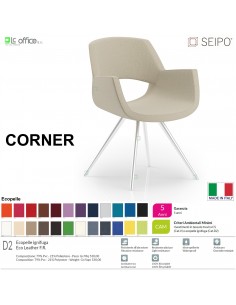 CORNER CR0036 Poltrona girevole Quattro razze in lama di acciaio cromata ecopelle D2 SEIPO