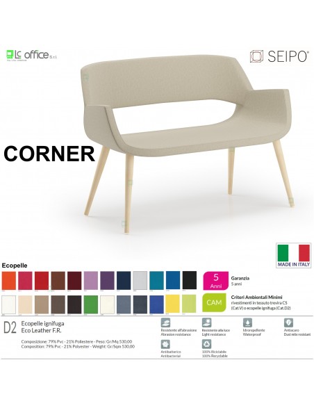 CORNER CR0038 DIVANO 2 POSTI Quattro piedi in legno ecopelle D2 SEIPO