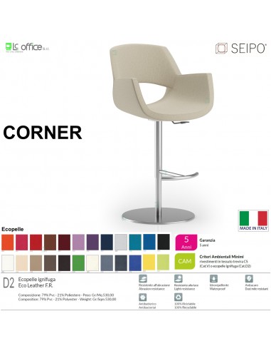 CORNER CR0039 Sgabello girevole a gas ecopelle D2 SEIPO