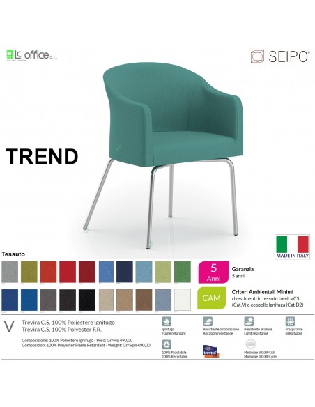 TREND TR0001 poltrona fissa imbottita quattro piedi in tubo di acciaio cromato tessuto V