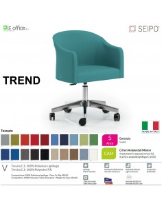 TREND TR0002 Poltrona girevole base 5 razze con ruote cinque razze in alluminio spazzolato e lucidato tessuto V