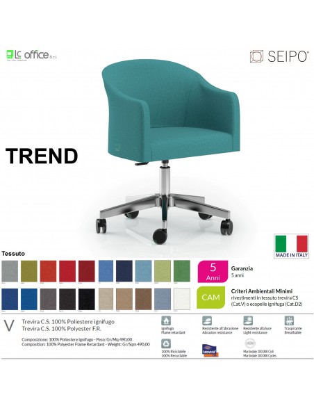 TREND TR0002 Poltrona girevole base 5 razze con ruote cinque razze in alluminio spazzolato e lucidato tessuto V