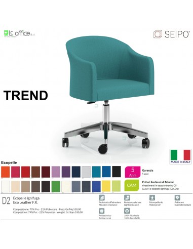 TREND TR0002 Poltrona girevole base 5 razze con ruote cinque razze in alluminio spazzolato e lucidato ecopelle D2 SEIPO