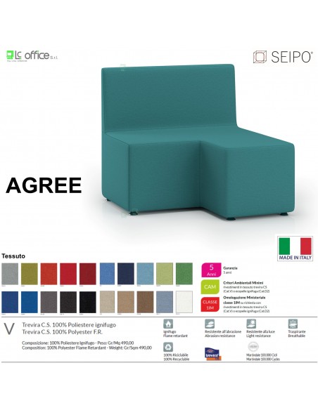 AGREE A0004 Angolo retto 90° lato SX senza schienale componibile imbottito tessuto V