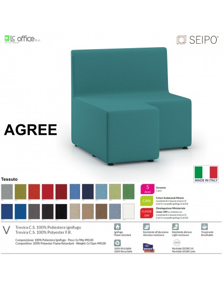 AGREE A0005 Angolo retto 90° lato DX senza schienale componibile imbottito tessuto V