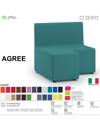 AGREE A0005 Divano Angolo retto 90° lato DX senza schienale componibile ecopelle D2 SEIPO