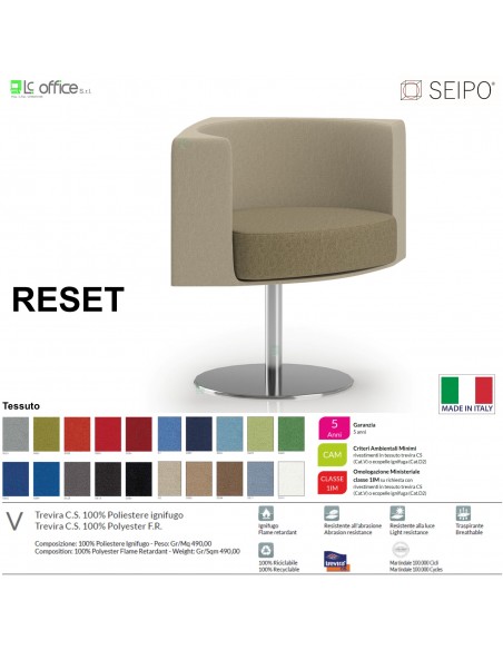 RESET RS0004 Poltrona autoallineante Base zavorrata tonda Base cromata SEIPO Tessuto V