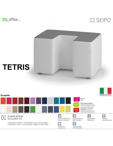 TETRIS TE0012 Elemento attesa singolo 75x50 U imbottito Base piedini cromati SEIPO Ecopelle D2