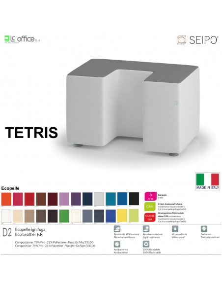 TETRIS TE0012 Elemento attesa singolo 75x50 U imbottito Base piedini cromati SEIPO Ecopelle D2