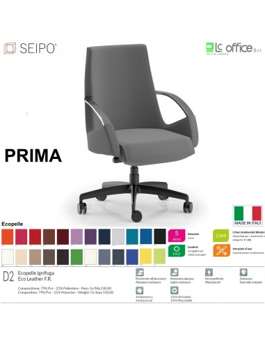PRIMA P0008 Poltrona semi direzionale imbottita con schienale basso e braccioli fissi movimento syncro R5 SEIPO Ecopelle D2