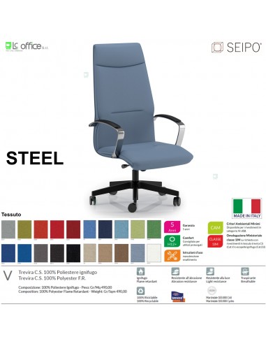 STEEL S0110 Poltrona lavoro direzionale movimento a gas oscillante B imbottita Base 5 razze con ruote SEIPO Tessuto V