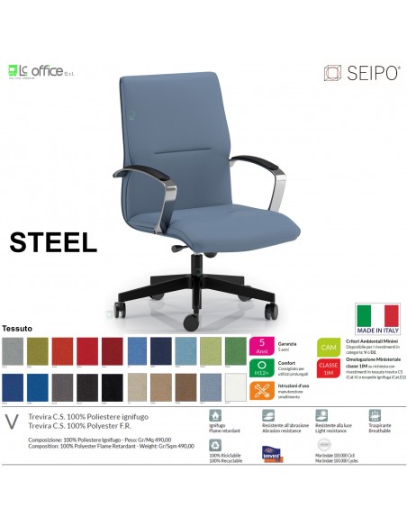 STEEL S0112 Poltrona semidirezionale Gas oscillante "B" imbottita Base 5 razze con ruote SEIPO Tessuto V