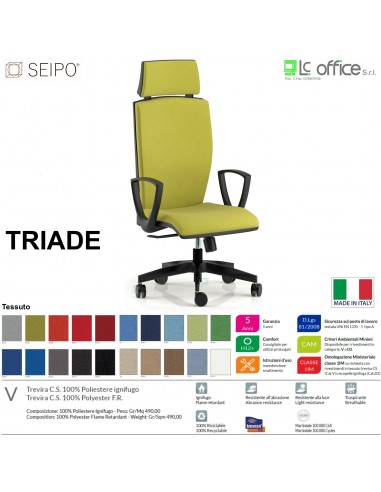 TRIADE TD0041 Poltrona direzionale braccioli e poggiatesta fissi Movimento sincronizzato R2 Base 5 razze nylon SEIPO Tessuto V