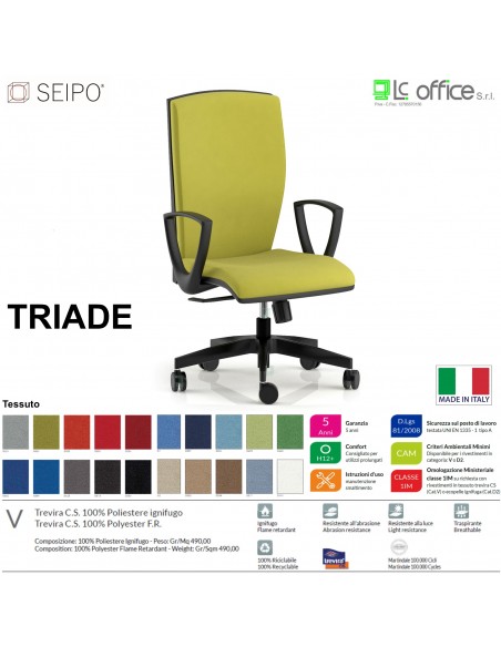 TRIADE TD0044 Poltrona SEMI direzionale braccioli fissi Movimento sincro R2 Base 5 razze nylon SEIPO Tessuto V