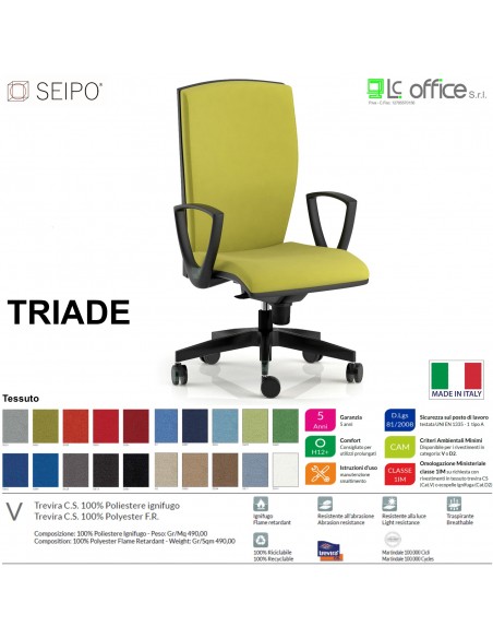 TRIADE TD0045 Poltrona schienale alto con braccioli Movimento sincro "R4" Base 5 razze nylon SEIPO Tessuto V