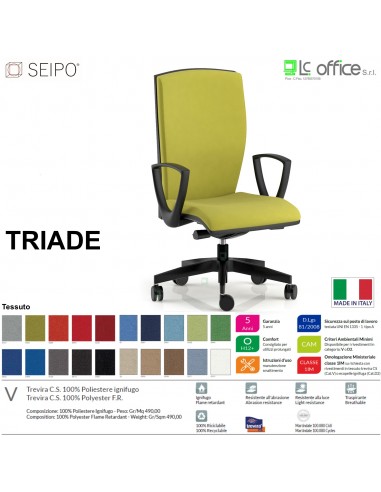 TRIADE TD0046 Poltrona schienale alto braccioli Movimento sincro con traslatore Z Base 5 razze nylon SEIPO Tessuto V