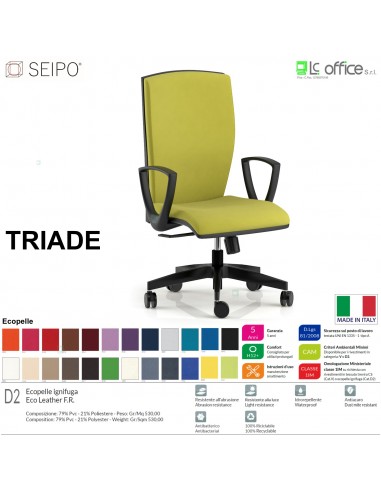TRIADE TD0041 Poltrona SEMI direzionale braccioli  fissi Movimento sincro R2 Base 5 razze nylon SEIPO Ecopelle D2