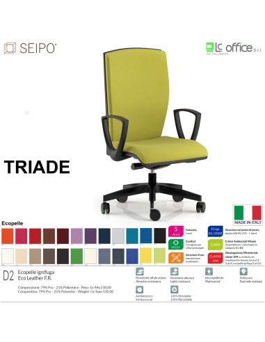 TRIADE TD0046 Poltrona schienale alto braccioli Movimento sincro traslatore Z Base 5 razze nylon SEIPO Ecopelle D2