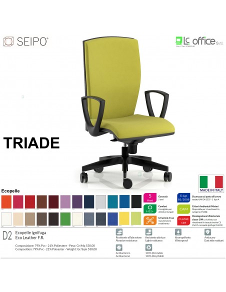 TRIADE TD0045 Poltrona schienale alto con braccioli Movimento sincro "R4" Base 5 razze nylon SEIPO Ecopelle D2