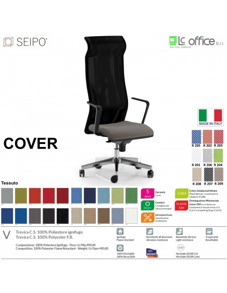 COVER CV0001 Poltrona direzionale schienale rete braccioli fissi sincro R4 Black Version Seipo Tessuto V CLASS 1IM