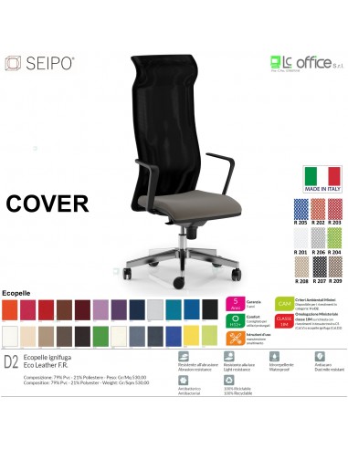 COVER CV0001 Poltrona direzionale schienale rete braccioli fissi sincro R4 Black Version Seipo Ecopelle D2 CLASS 1IM