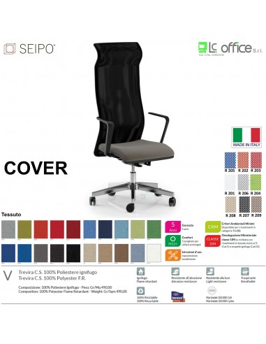 COVER CV0003 Poltrona direzionale schienale rete braccioli fissi sincro F Black Version Seipo Tessuto V CLASS 1IM