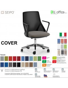 COVER CV0006 Poltrona direzionale schienale BASSO rete braccioli fissi oscilante K Black Version Seipo ECOPELLE D2 CLASS 1IM