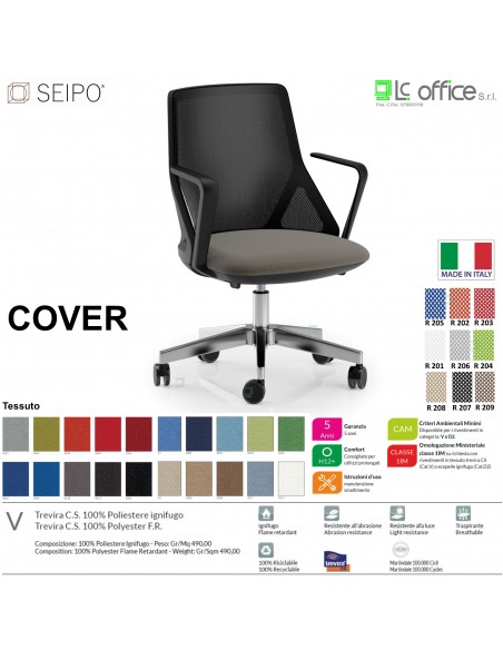 COVER CV0006 Poltrona direzionale schienale BASSO rete braccioli fissi oscilante K Black Version Seipo ECOPELLE D2 CLASS 1IM