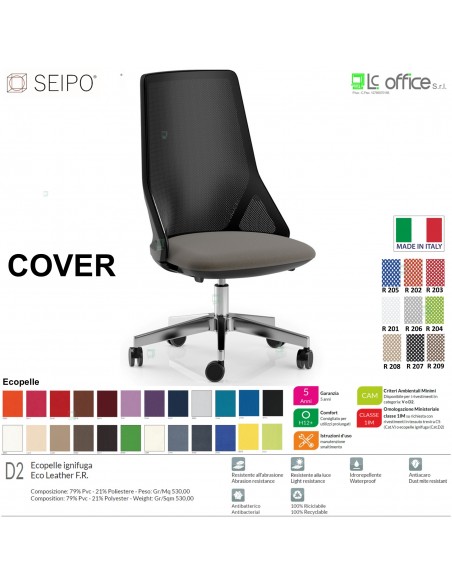 COVER CV0005 Poltrona direzionale schienale rete oscilante K Black Version Seipo ECOPELLE D2 CLASS 1IM
