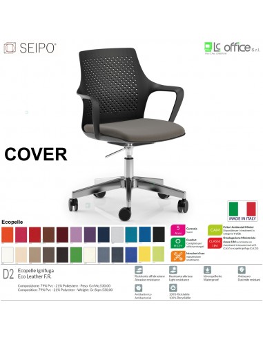 COVER CV0008 Poltrona operative polipropilene braccioli movimento gas “A” Black Seipo ECOPELLE D2 CLASS 1IM