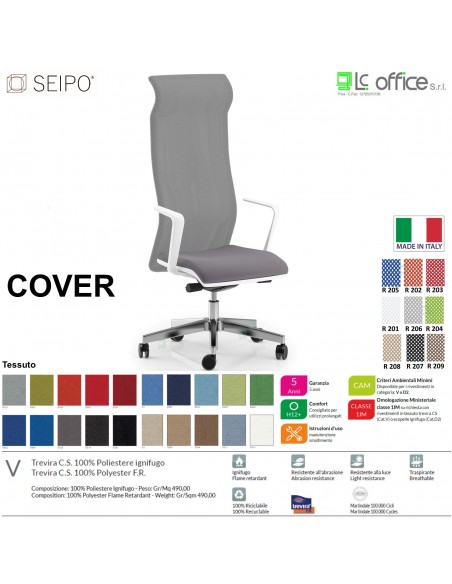 COVER CV0011 Poltrona direzionale schienale rete braccioli fissi sincro R4 Version BIANCA Seipo Tessuto V CLASS 1IM
