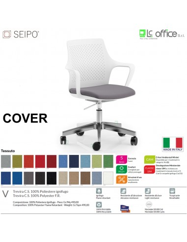 COVER CV0019 Poltrona base slitta cromata braccioli rivestito schienale in nylon nero Version BIANCA Seipo Tessuto V CLASS 1IM