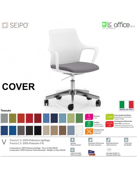 COVER CV0019 Poltrona base slitta cromata braccioli rivestito schienale in nylon nero Version BIANCA Seipo Tessuto V CLASS 1IM