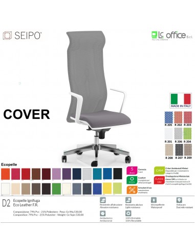 COVER CV0011 Poltrona direzionale schienale rete braccioli fissi sincro R4 Version BIANCA Seipo Ecopelle D2 CLASS 1IM