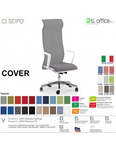 COVER CV0013 Poltrona direzionale schienale rete braccioli fissi sincro F Version BIANCA Seipo Tessuto V CLASS 1IM